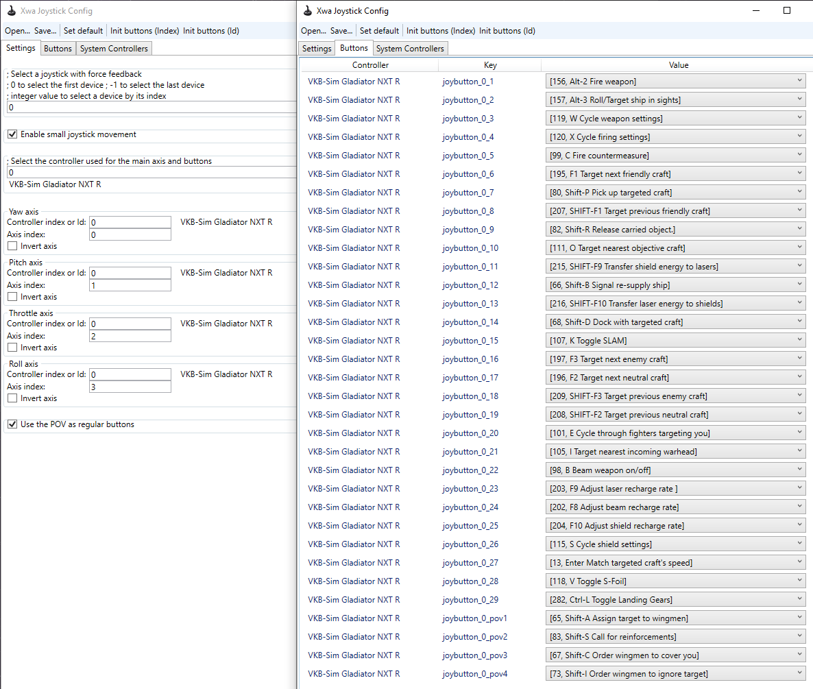 XWA Joystick Config Settings